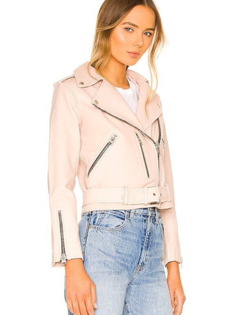 All Saints NWT Balfern Biker Leather Jacket in Powder Pink - Size 10 - Picture 2 of 12